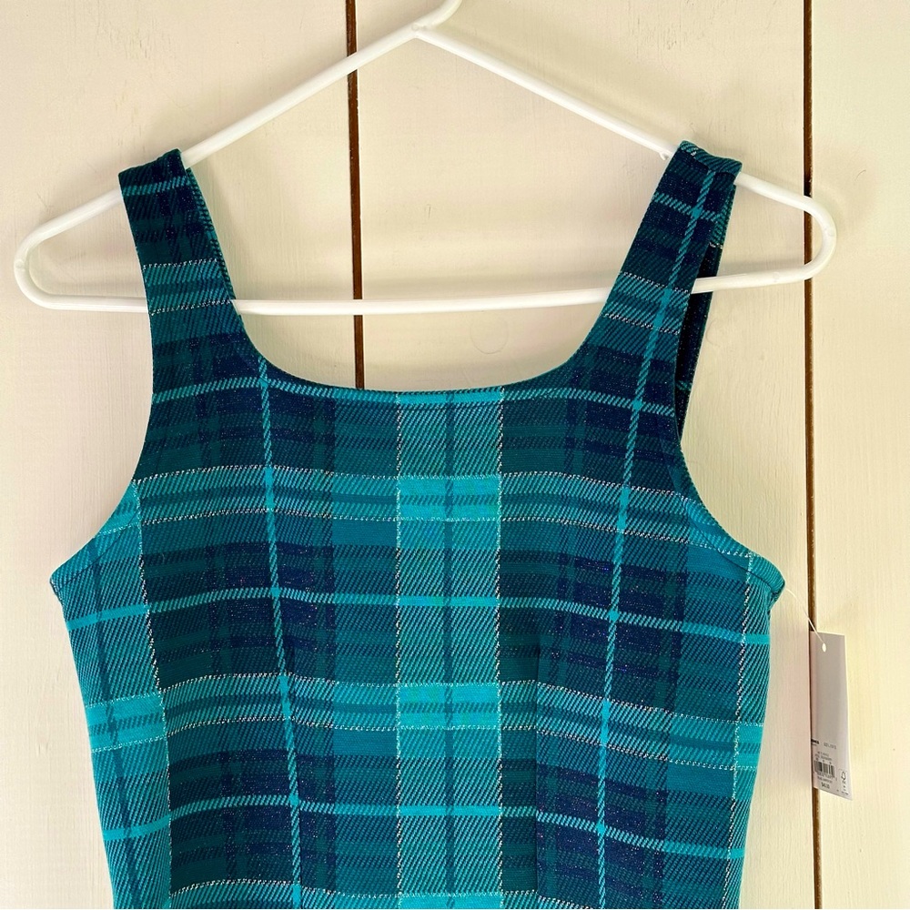 So Girls Plaid Jumper L (10-12) Tartan Green Silver Metallic Thread NWT - Picture 3 of 6